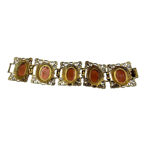 Vintage Rococo Gold-Tone Bracelet with Red Coral Accents - Ornate Design - Picture 4 of 12